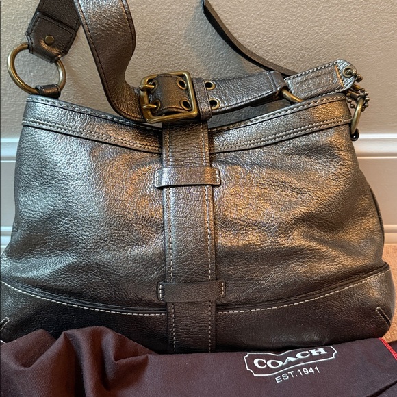 Gunmetal Coach Leather Shoulder Bag - Picture 7 of 10